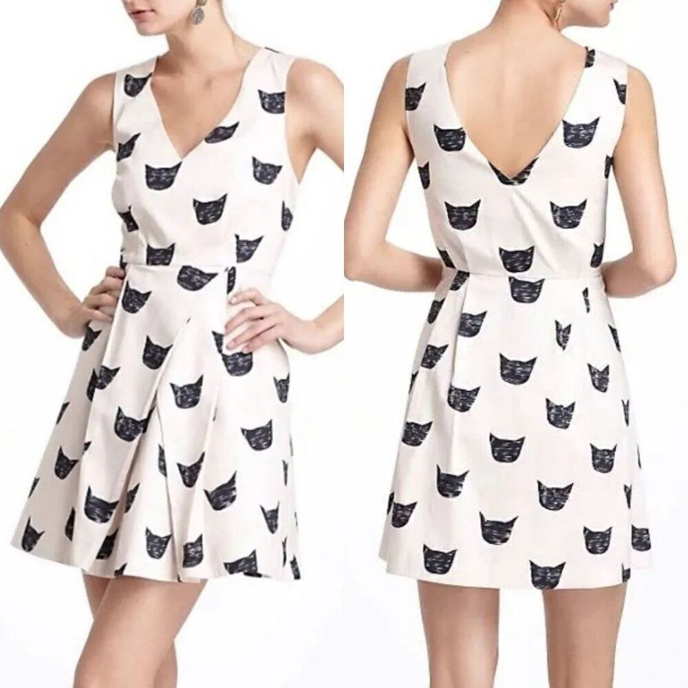 Anthropologie Leah Reena‎ Goren Feline Karma Cat Mini Dress 0 Novelty Fit Flare